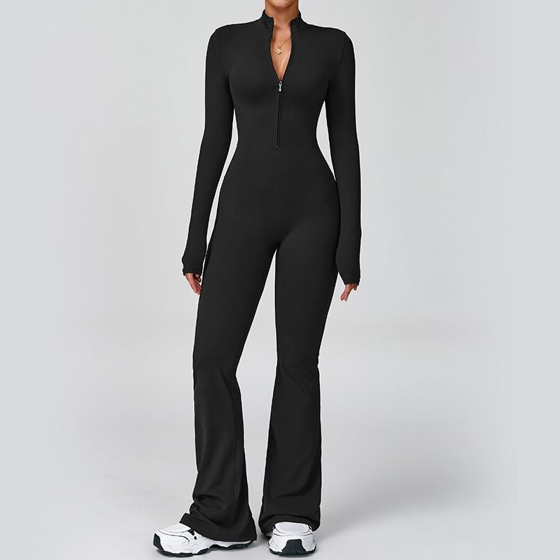 Mono Deportivo Ceñido con Cremallera y Pantalón Acampanado para Baile y Yoga