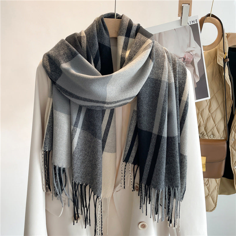 Bufanda de Cuadros Unisex con Flecos Largos  Cachemira