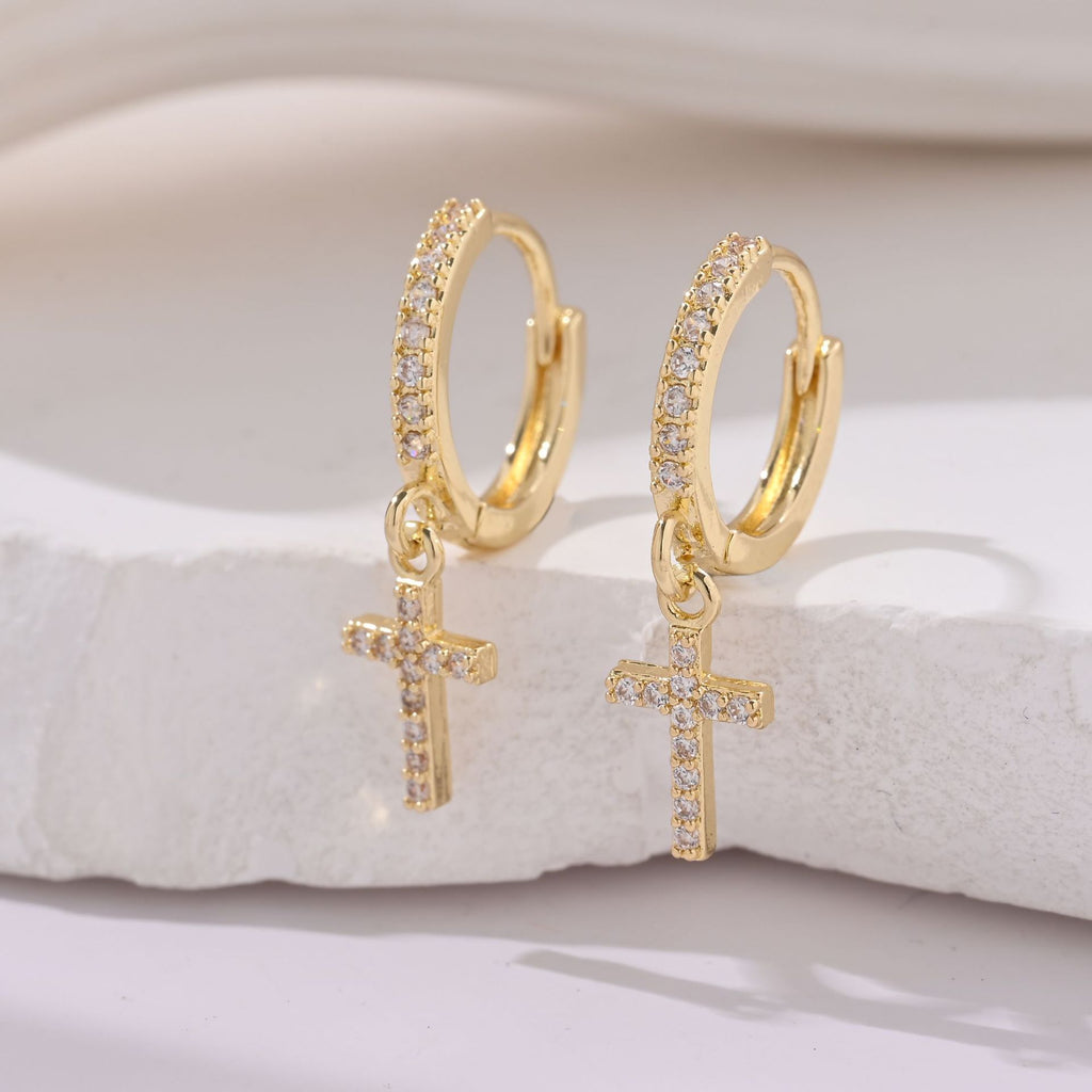 Pendientes Aro con Colgante de Cruz