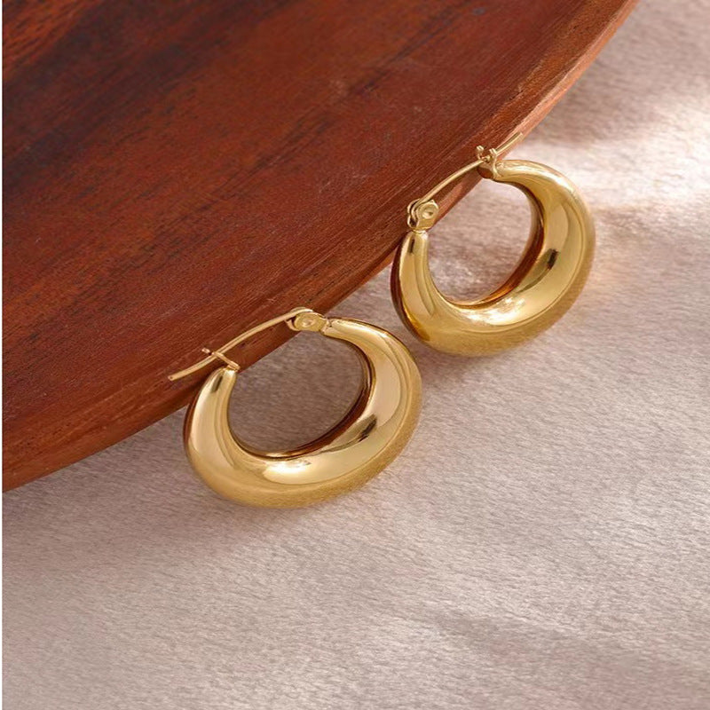 Pendientes Retro Media Luna Calados Acero Inoxidable Baño Oro 18k Mujer