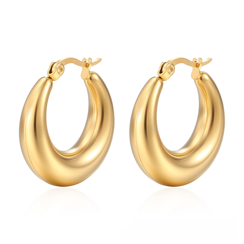 Pendientes Retro Media Luna Calados Acero Inoxidable Baño Oro 18k Mujer