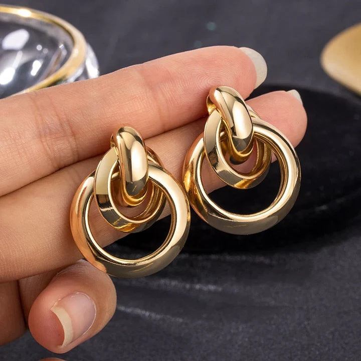 Pendientes Geométricos de Doble Capa Calados para Mujer