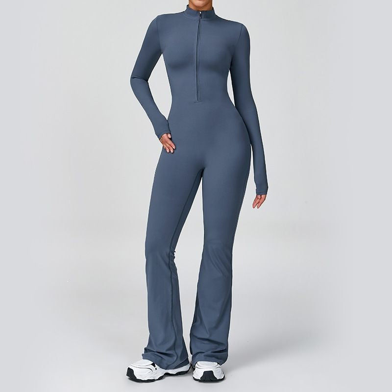 Mono Deportivo Ceñido con Cremallera y Pantalón Acampanado para Baile y Yoga