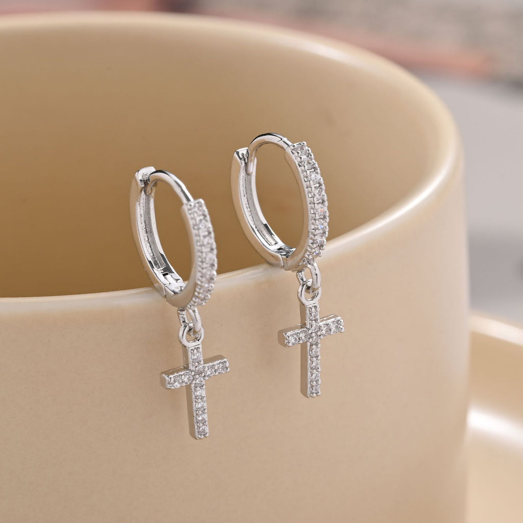Pendientes Aro con Colgante de Cruz
