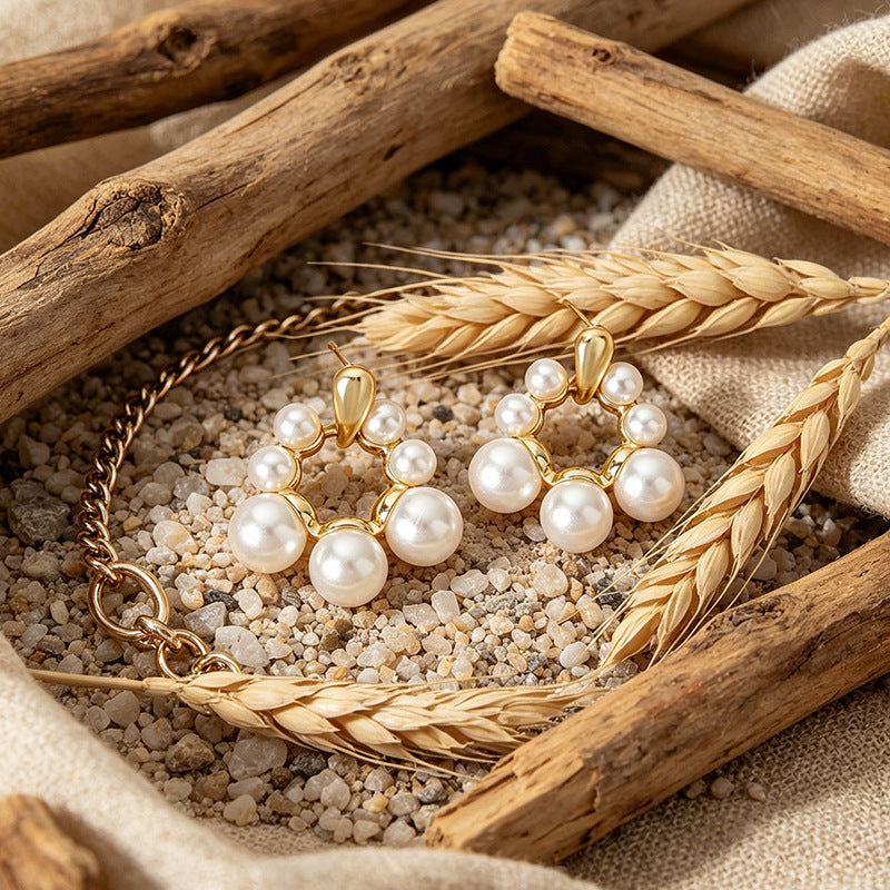 Pendientes Aro Vintage con Perlas y Flores