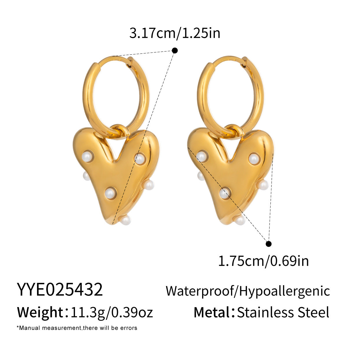 Pendientes Chapados en Oro con Cuentas de Concha en Forma de Corazón