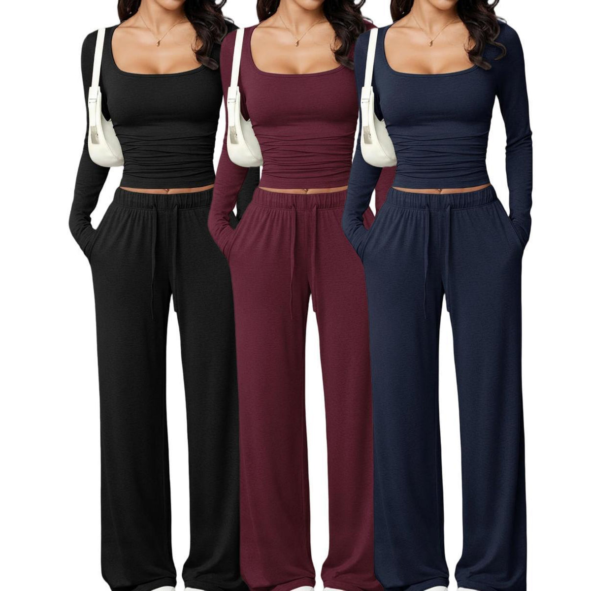 Conjunto Chándal para Mujer con Cuello Cuadrado y Manga Larga