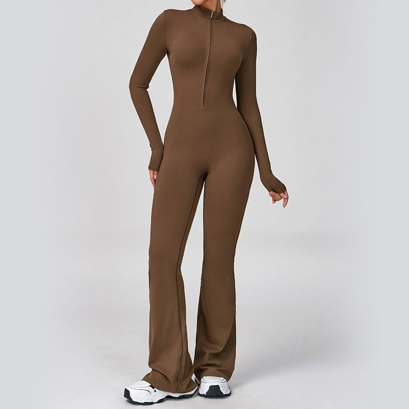 Mono Deportivo Ceñido con Cremallera y Pantalón Acampanado para Baile y Yoga