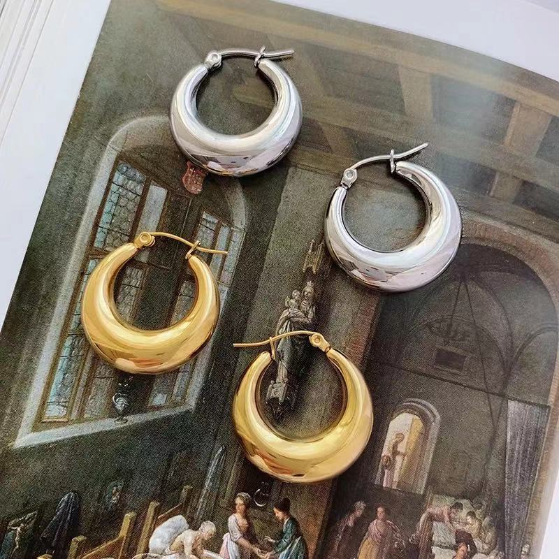 Pendientes Retro Media Luna Calados Acero Inoxidable Baño Oro 18k Mujer