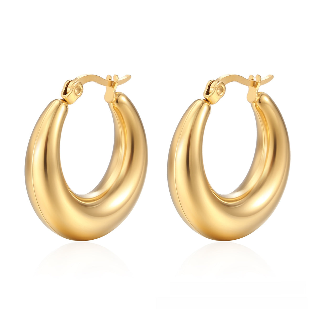 Pendientes Retro Media Luna Calados Acero Inoxidable Baño Oro 18k Mujer